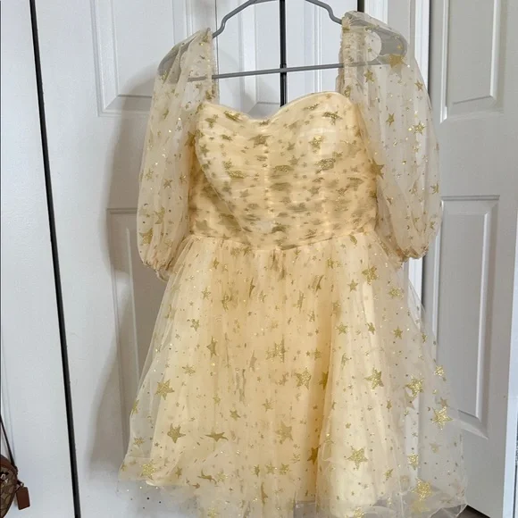 Elegant Starry Cream and Gold Baby Doll Dress - Picture 3 of 8